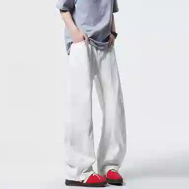 洋气先生 美式复古高街水洗做旧宽松阔腿拼接解构纯色百搭潮流基础款休闲透气弹力舒适纽扣拉链弯刀拖地日常通勤牛仔裤 男女同款