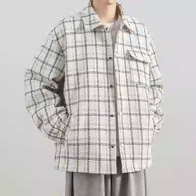 洋气先生 美式高街复古千鸟格设计痞帅风翻领单排扣宽松舒适保暖防风日常户外通勤徒步休闲无性别主义简约百搭上衣外套夹克 男女同款