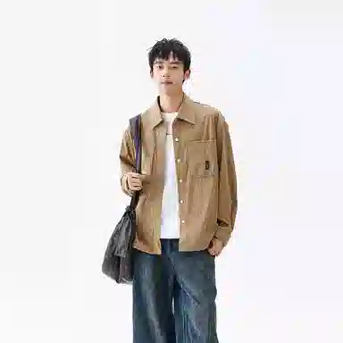 洋气先生 美式高街复古潮流轻奢高端港风时尚竖条纹翻领设计无性别主义开衫宽松舒适日常通勤简约百搭纯色休闲单排扣长袖上衣衬衫 男女同款