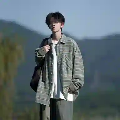 洋气先生 美式复古简约高级感时尚潮流气质百搭经典格纹文艺风日常休闲宽松舒适慵懒氛围感开衫单排扣翻领长袖外套衬衫 男女同款