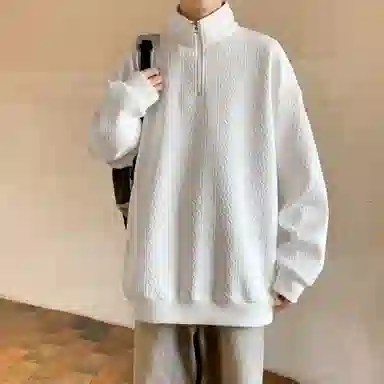 洋气先生 美式复古纯色立领半拉链套头上衣春秋季提花潮牌重磅宽松休闲高街基础款百搭舒适多巴胺色系日常出行通勤运动长袖卫衣 男女同款