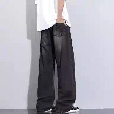 洋气先生 美式休闲潮流裁接线贯穿设计感显高显瘦显腿长系带抽绳宽松弹力柔软亲肤百搭废土风高级感日常出行垂感牛仔裤 男女同款
