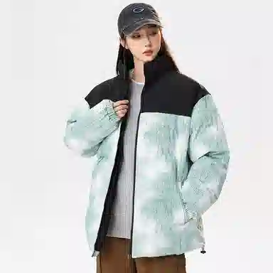 洋气先生 洋气潮牌美式潮流撞色拼接高颜值扎染渐变设计纯色痞帅防风无性别主义保暖抗寒舒适柔软宽松户外通勤百搭拉链外套棉服 男女同款