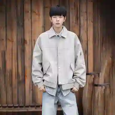 洋气先生 美式复古高街机能风简约纯色拼接大口袋翻领宽松透气户外通勤痞帅休闲百搭潮牌学院风潮流时尚长袖底特律外套夹克 男女同款