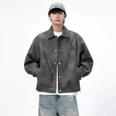洋气先生 美式复古高街潮流扎染痞帅大口袋翻领牌设计长袖单排扣休闲时尚舒适亲肤日常户外通勤徒步旅行无性别主义百搭外套夹克 男女同款