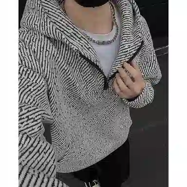 洋气先生 美式复古高街简约纯色半拉链设计时尚风粗花满印小香风学院风帅气宽松休闲百搭港风潮流户外潮牌落肩卫衣 男女同款