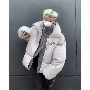 洋气先生 美式复古潮牌高街假两件设计无性别主义宽松舒适保暖立领开衫拉链日常通勤户外防风休闲简约时尚潮流百搭上衣外套棉服 男女同款