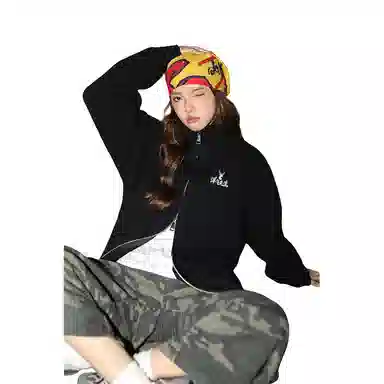 洋气先生 美式洋气潮牌时尚潮流简约大方软糯舒适宽松外穿纯色双拉链头设计长袖上衣日常通勤甜美酷帅无性别主义休闲百搭针织衫 男女同款