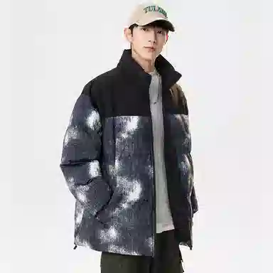 洋气先生 洋气潮牌美式潮流撞色拼接高颜值扎染渐变设计纯色痞帅防风无性别主义保暖抗寒舒适柔软宽松户外通勤百搭拉链外套棉服 男女同款