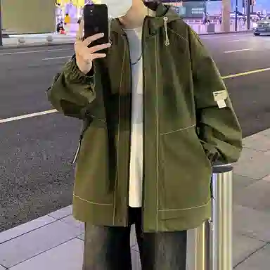 洋气先生 美式潮牌撞色拼接带帽开衫设计痞帅长袖上衣休闲舒适防风保暖耐磨日常通勤户外徒步无性别主义简约百搭连帽工装外套夹克 男女同款