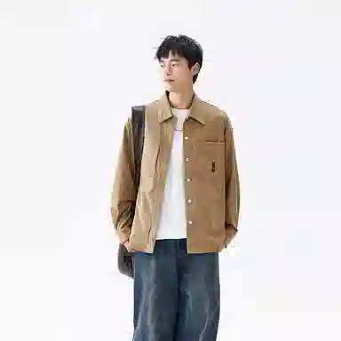 洋气先生 美式高街复古潮流轻奢高端港风时尚竖条纹翻领设计无性别主义开衫宽松舒适日常通勤简约百搭纯色休闲单排扣长袖上衣衬衫 男女同款