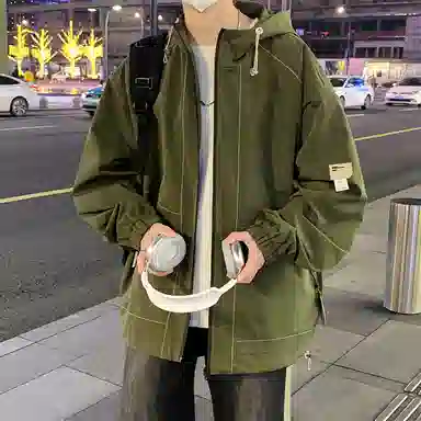 洋气先生 美式潮牌撞色拼接带帽开衫设计痞帅长袖上衣休闲舒适防风保暖耐磨日常通勤户外徒步无性别主义简约百搭连帽工装外套夹克 男女同款