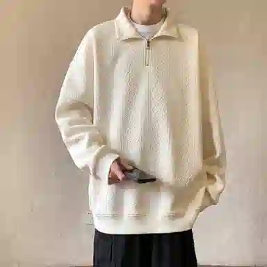 洋气先生 美式复古纯色立领半拉链套头上衣春秋季提花潮牌重磅宽松休闲高街基础款百搭舒适多巴胺色系日常出行通勤运动长袖卫衣 男女同款