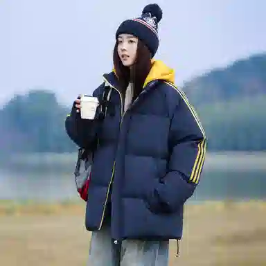 洋气先生 洋气潮牌美式高街简约纯色基础撞色拼接痞帅防风无性别主义保暖抗寒舒适柔软宽松面包连帽户外通勤拉链长袖外套棉服 男女同款