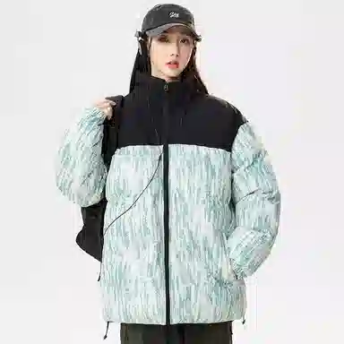 洋气先生 洋气潮牌美式高街撞色拼接高级感扎染设计纯色痞帅防风无性别主义保暖抗寒舒适柔软宽松面包服户外通勤拉链长袖外套棉服 男女同款