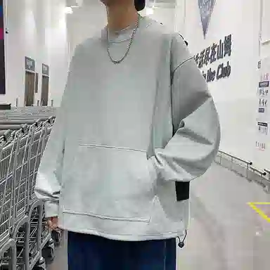 洋气先生 美式复古高街时尚潮流百搭学院风假两件日常通勤休闲简约纯色基础款潮牌透气舒适柔软慵懒氛围感圆领套头卫衣 男女同款