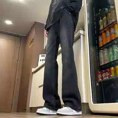 洋气先生 美式高街复古磨白水洗做旧时尚直筒中腰垂感宽松简约休闲百搭柔软亲肤平整抗皱微喇显高显瘦氛围感基础款牛仔裤 男女同款