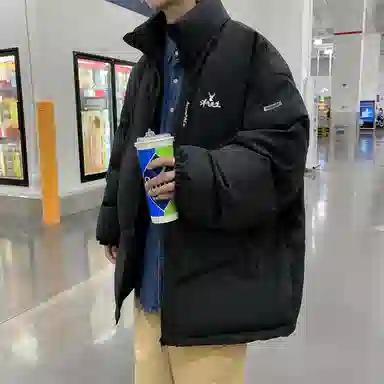 洋气先生 美式复古潮牌高街纯色慵懒无性别主义宽松舒适保暖立领开衫拉链日常通勤户外防风休闲简约时尚潮流百搭上衣外套棉服 男女同款