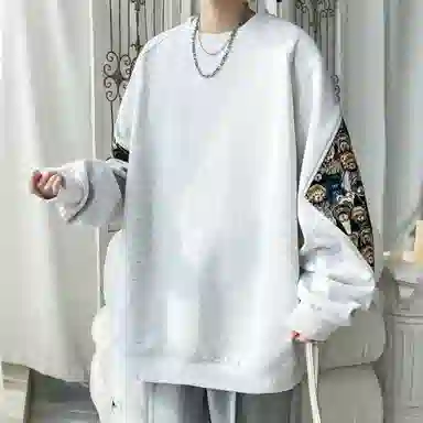 洋气先生 美式复古学院风嘻哈高街潮牌设计侧边小熊菠萝格卡通印花百搭运动户外无性别款休闲宽松长袖圆领痞帅上衣秋冬季卫衣 男女同款