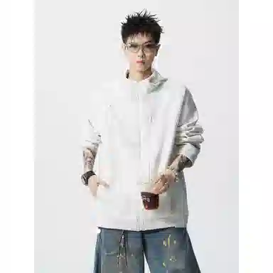 洋气先生 美式复古简约时尚百搭扎染小众高级感潮流帅气日常通勤运动健身休闲宽松防风防水保暖耐磨情侣连帽外套夹克 男女同款