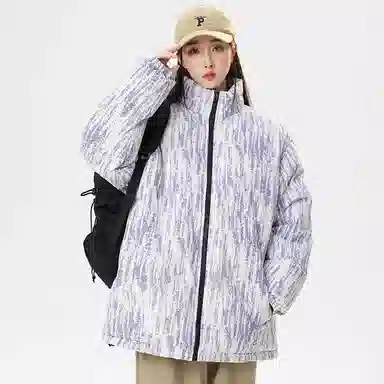 洋气先生 洋气潮牌美式高街高级感扎染设计痞帅防风无性别主义保暖抗寒舒适柔软宽松面包服户外通勤拉链立领长袖外套棉服 男女同款