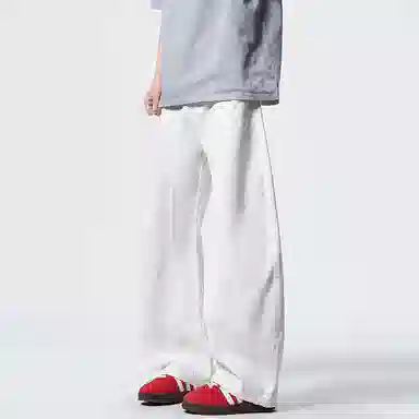 洋气先生 美式复古高街水洗做旧宽松阔腿拼接解构纯色百搭潮流基础款休闲透气弹力舒适纽扣拉链弯刀拖地日常通勤牛仔裤 男女同款