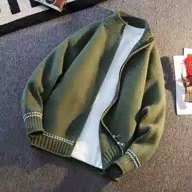 洋气先生 美式高街潮牌撞色花纹点缀软糯舒适潮流慵懒感个性卫衣无性别主义日常通勤开衫外穿外套立领长袖简约休闲时尚百搭针织衫 男女同款