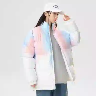 洋气先生 洋气潮牌美式时尚潮流高级感渐变设计立领拉链长袖日常户外通勤舒适柔软保暖御寒高颜值无性别主义百搭外套棉服 男女同款