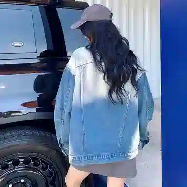 洋气先生 美式复古高街简约基础拼色潮牌慵懒风重磅休闲长袖潮流居家宽松舒适亲肤户外运动时尚百搭水洗做旧上衣牛仔外套 男女同款