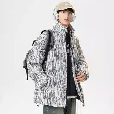 洋气先生 洋气潮牌美式高街高级感扎染设计痞帅防风无性别主义保暖抗寒舒适柔软宽松面包服户外通勤拉链立领长袖外套棉服 男女同款