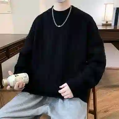 洋气先生 美式高街潮牌无性别主义纯色潮流慵懒感卫衣麻花纹理感日常外穿通勤户外微阔圆领套头长袖简约休闲时尚百搭针织衫 男女同款
