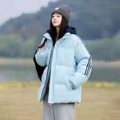 洋气先生 洋气潮牌美式高街简约纯色基础撞色拼接痞帅防风无性别主义保暖抗寒舒适柔软宽松面包连帽户外通勤拉链长袖外套棉服 男女同款