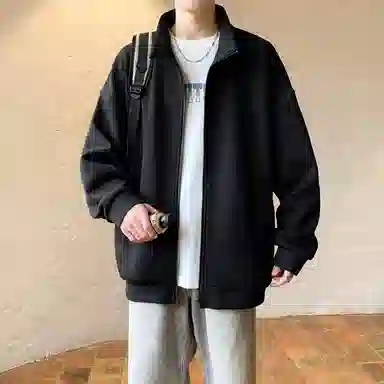 洋气先生 美式高街复古学院风少年感潮牌基础款纯色立领运动街头日常通勤法式慵懒风休闲百搭开衫拉链字母钢印满印外套卫衣 男女同款