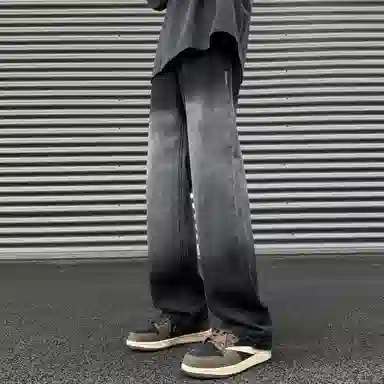 洋气先生 美式简约复古潮流百搭做旧重水洗渐变设计感高街直筒中腰宽松显高显瘦显腿长基础垂感日常居家出行休闲牛仔裤 男女同款