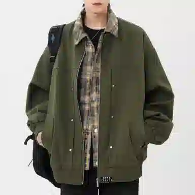 【290斤大码可穿】赫赫良衣 美式复古痞帅高街风翻领假两件上衣防风保暖耐磨休闲舒适宽松百搭小众高级感学院风韩系潮牌夹克外套 男女同款