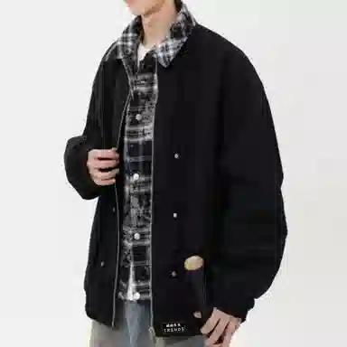 【290斤大码可穿】赫赫良衣 美式复古痞帅高街风翻领假两件上衣防风保暖耐磨休闲舒适宽松百搭小众高级感学院风韩系潮牌夹克外套 男女同款