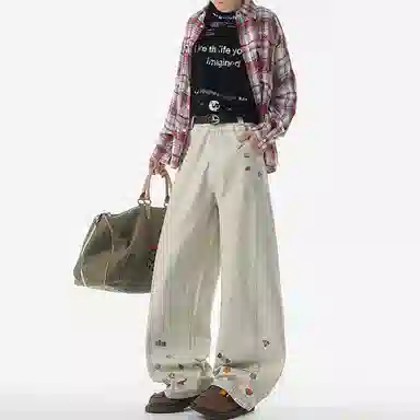 【300斤大码可穿】赫赫良衣 美式复古痞帅高街少年感高档弯刀阔腿宽松显高显瘦显腿长时尚舒适百搭保暖长裤小众高级感潮牌休闲裤 男女同款