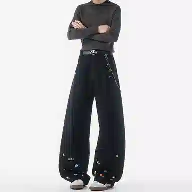 【300斤大码可穿】赫赫良衣 美式复古痞帅高街少年感高档弯刀阔腿宽松显高显瘦显腿长时尚舒适百搭保暖长裤小众高级感潮牌休闲裤 男女同款