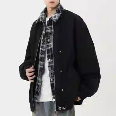 【290斤大码可穿】赫赫良衣 美式复古痞帅高街风翻领假两件上衣防风保暖耐磨休闲舒适宽松百搭小众高级感学院风韩系潮牌夹克外套 男女同款