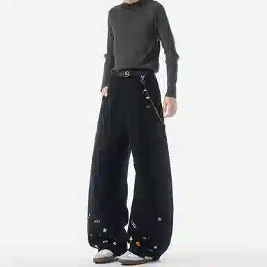 【300斤大码可穿】赫赫良衣 美式复古痞帅高街少年感高档弯刀阔腿宽松显高显瘦显腿长时尚舒适百搭保暖长裤小众高级感潮牌休闲裤 男女同款