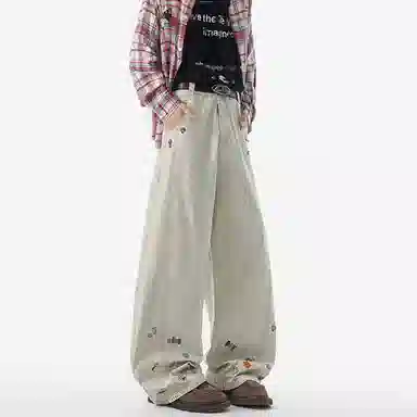 【300斤大码可穿】赫赫良衣 美式复古痞帅高街少年感高档弯刀阔腿宽松显高显瘦显腿长时尚舒适百搭保暖长裤小众高级感潮牌休闲裤 男女同款