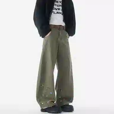 【300斤大码可穿】赫赫良衣 美式复古痞帅高街少年感高档弯刀阔腿宽松显高显瘦显腿长时尚舒适百搭保暖长裤小众高级感潮牌休闲裤 男女同款