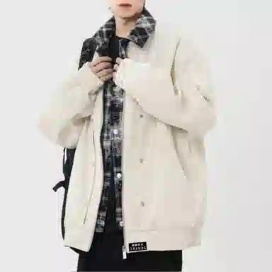 【290斤大码可穿】赫赫良衣 美式复古痞帅高街风翻领假两件上衣防风保暖耐磨休闲舒适宽松百搭小众高级感学院风韩系潮牌夹克外套 男女同款