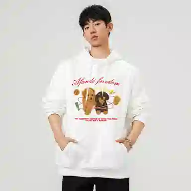 阿凡迪 美式复古街头简约基础仿刺绣宠物小狗花体字母印花宽松舒适休闲百搭时尚潮流通勤无性别主义抽绳长袖连帽卫衣 男女同款