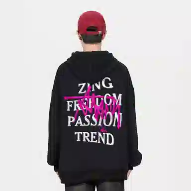 阿凡迪 美式复古街头简约基础设计浮雕涂鸦字母潮牌印花宽松舒适百搭时尚潮流通勤连帽长袖卫衣中腰防风防水直筒裤休闲运动套装 男女同款