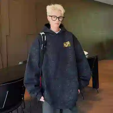 阿凡迪 美式复古街头简约背面满天星设计仿万针刺绣十字架潮牌印花宽松舒适休闲百搭时尚潮流无性别主义通勤长袖抽绳连帽卫衣 男女同款