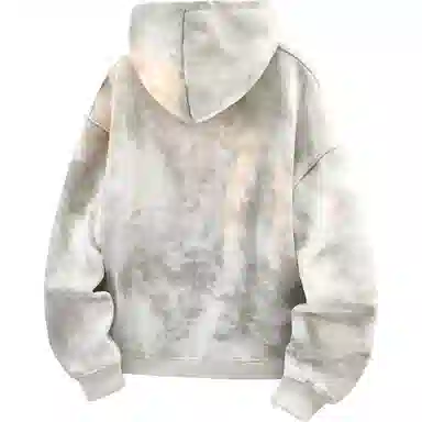 阿凡迪 美式复古街头简约基础扎染设计西部牛仔字母潮牌袖子印花宽松舒适休闲百搭时尚潮流通勤无性别主义抽绳长袖连帽卫衣 男女同款