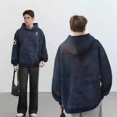 阿凡迪 美式复古街头简约基础扎染设计西部牛仔字母潮牌袖子印花宽松舒适休闲百搭时尚潮流通勤无性别主义抽绳长袖连帽卫衣 男女同款