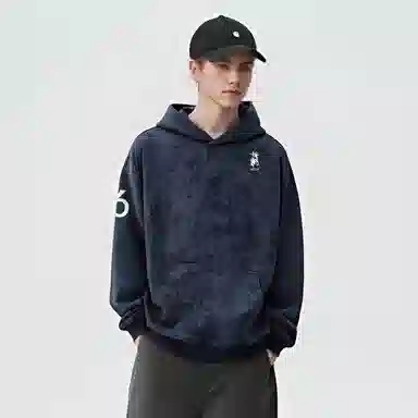 阿凡迪 美式复古街头简约基础扎染设计西部牛仔字母潮牌袖子印花宽松舒适休闲百搭时尚潮流通勤无性别主义抽绳长袖连帽卫衣 男女同款