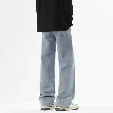 邦固依品 美式高街水洗做旧挺阔有型复古长裤休闲宽松百搭日常通勤旅游舒适透气经典阔腿显高垂感直筒牛仔裤 男女同款